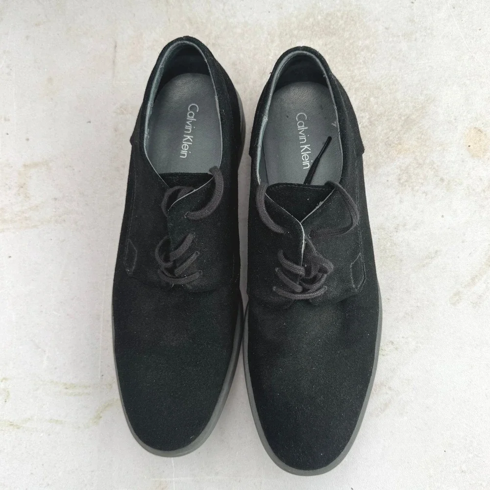 Calvin Klein Mens Shoes Size 10.5 Black Suede Lace Up‎ Casual Dress Sneakers